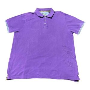 Robert Graham Polo Shirt Mens 2XL Purple Embroidered Tonal‎ Art Short Sleeve